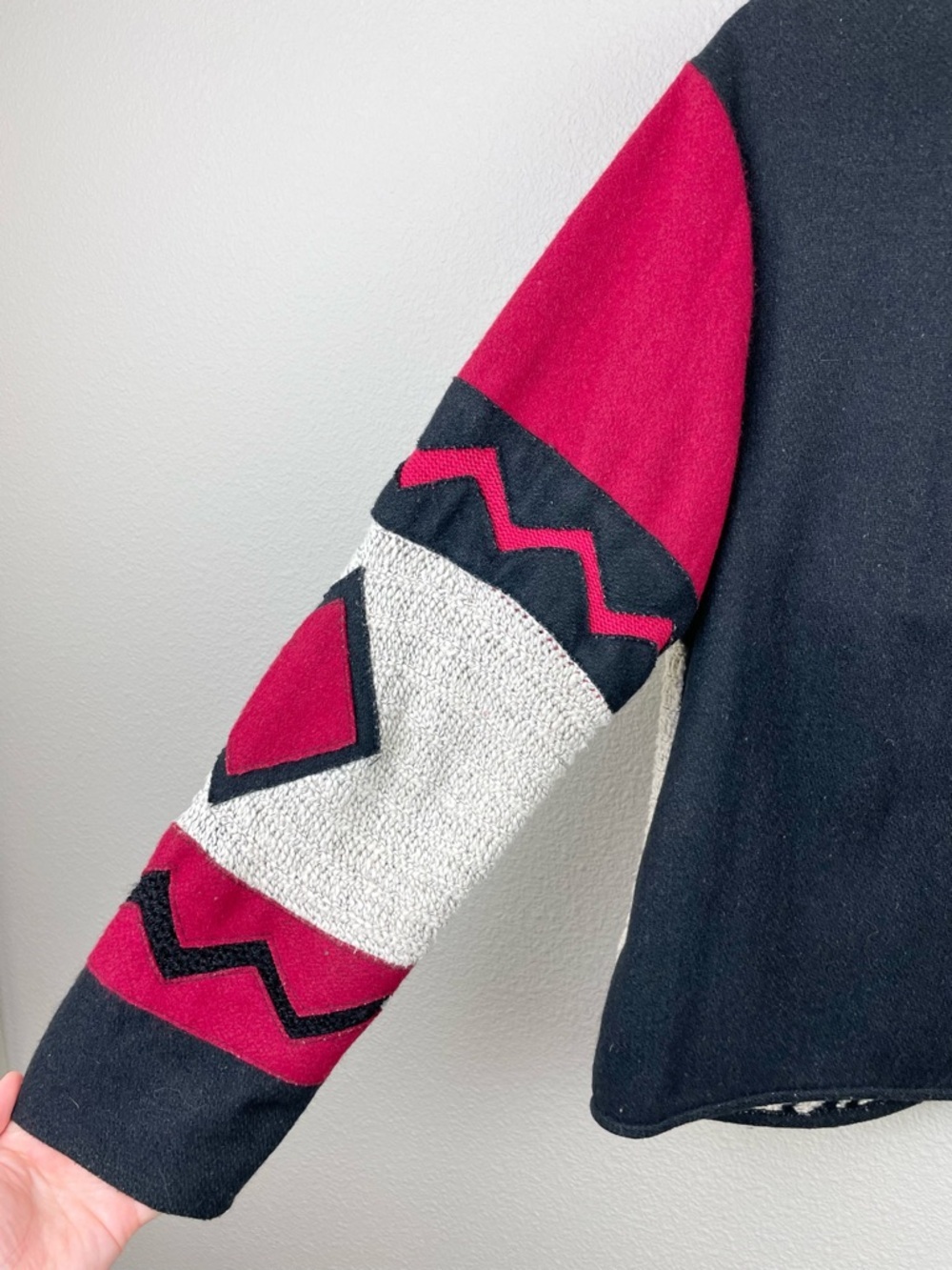 VTG Coldwater Creek Women's Medium Statement Patchwork Wool Jacket Felted Knit - Picture 14 of 15